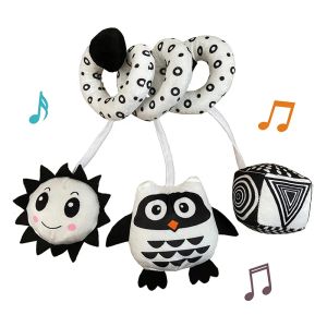 Crib di sedile per auto per giocattoli sospeso Crib mobile bambino a spirale peluche barretto di passeggino in bianco e nero giocattolo di colore nero con sonagli bb squeaker