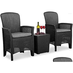 Camp Furniture Patio Desech - Cadeiras de vime de 3 peças de vime com conversão de mesa Bistro set ao ar livre entrega esportes OTN6p