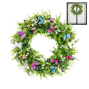 Dekorativa blommor Vårkransar för ytterdörrkrans med fjäril Rustik konstgjorda girlander Sign Home Decor