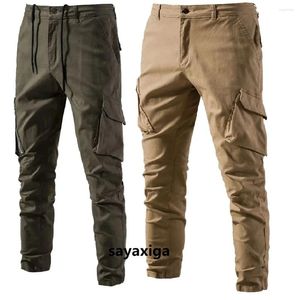 Мужские брюки из чистого хлопка, тактические брюки-карго с несколькими карманами, деловые повседневные уличные брюки полной длины с завязками на талии
