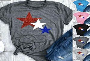 Women Stars Shirt American Flag Independence National Day USA 4 juli Tricolor Stars tryckt kort ärm plus storlek kvinnor tees7250212