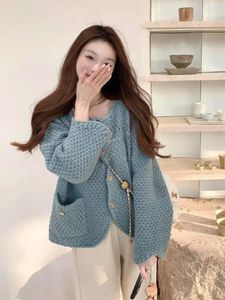 Malhas femininas coreia camisola cardigan roupas manga longa com decote em v malha solta casual all-match botão de cor sólida