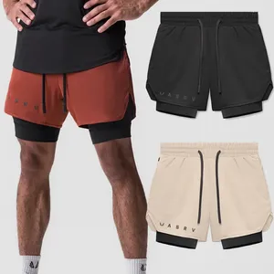 Shorts masculinos 2 em 1 esportes de camadas duplas de camadas ao ar livre treinamento de basquete calças de praia casuais
