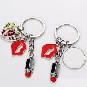 Keychains Lanyards sublimering Blank Diy Heart Round Rund Red Lip Lipstick Alloy Sier Plated Pendants Designer Jewelry Lover Key Rings F DHFEX