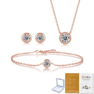 Gold rosa banhado 925 Sterling Silver Color Bridal Jewelry Set Pass Test Misanite Diamond Brincos de colar de diamante Conjunto para mulheres Presente de meninas