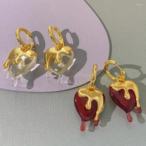 Dingle örhängen akryl hjärtform droppar fast färg metall hjärtformad oregelbunden retro