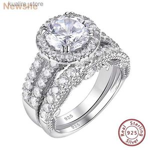 Cluster Rings Newshe 2 Pcs Wedding Ring Set Halo Brilliant Round Cut AAAAA CZ 925 Sterling Silver Engagement Rings For Women QR8466 L240402