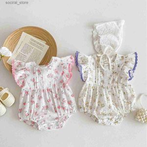 Rompers 8874 Baby Floral Bag Fart Ubrania 2024 Summer Nowe dziewczynki One Piece Ubranie czyste bawełniane latające rękawy ubrania wspinaczkowe L240402