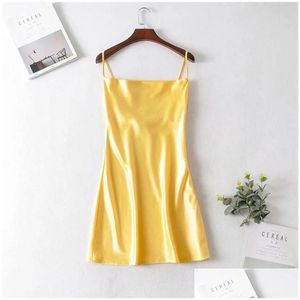 Grundlegende lässige Kleider Frühling Sommer Frauen Satin Kleid y Camisole Elastic Female Home Beach Elegant Bodycon Party 210428 Drop Lieferung ein DHFEU