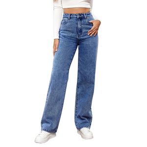 Женские джинсы с прямыми талией с прямой широкой джинсы для джинсов для джинсов.