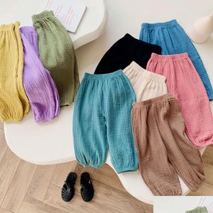 Leggings Tights Sweet Girls Cotton Linen Pants Baby Kids Casual Loose Spring Summer Girl Breathable Pant Children Clothing Drop Delive Otyqj