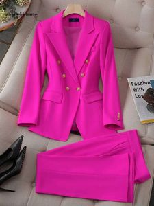 Blazers 여자 정장 패션 여성 공식적인 블레이저와 팬츠 정장 여성 핑크 재킷 바지 바지 사업 작업 2 피스 세트 230426 3046