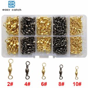 Boxes Easy Catch 300pcs/set Barrel Fishing Swivel With Solid Ring Black Gold Fishing Hook Line Connector Set With Box