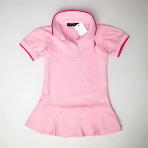 Kızlar spor elbise bebek pamuk kısa kollu pileli etek çocuk tenis düz renkli polo boyun tişört kayak 240403