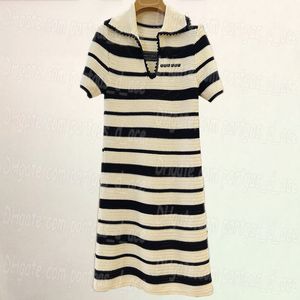 Elegant Stripped Knitted Dress Luxury Summer Short Sleeve Dresses Designer Letter Embroidered Causal Daily Dresses