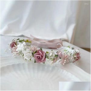 Hair Accessories Dusty Pink B White Flower Girl Crown Baby Headband Drop Delivery Kids Maternity Ot3Il