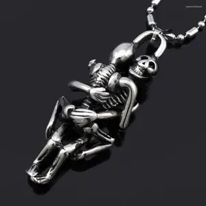 Pendant Necklaces Vintage Punk Skeleton Necklace Antique Couple Skulls Hug Leather Rope Chain For Lovers