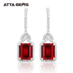 Серьги Red Ruby Real Setling Silver Sergring Женщины очаровательный стиль создал Ruby 12 Carats Octagon Cut Свадебные украшения