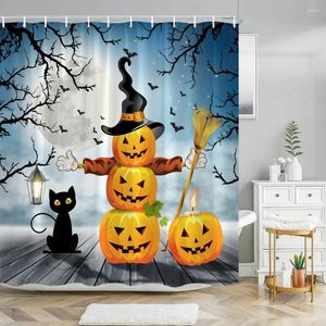 Tende per doccia Halloween Pumpkin Bath Bathone Carone Cute Funny Magic Cappello Ghost Broom Decor Testern Tessuto