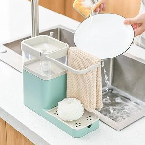 Armazenamento de cozinha 3 em 1 Pressione a caixa de limpeza líquida de limpeza de prateleira de esponja de drenagem de drenagem para lavar a bancada