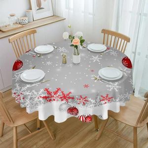 Table Cloth Christmas Red Ball Snowflakes Round Tablecloth Waterproof Wedding Decor Cover Xmas Home Decorative