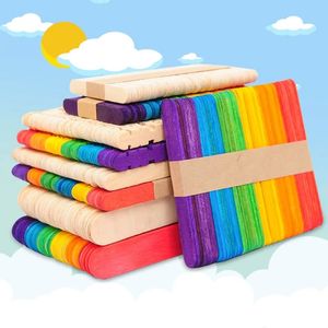 new 2024 Popsicle Sticks 50Pcs Wooden Craft Ice Cream Stick Ice Lolly Sticks Natural Cake Tools DIY Kids Handwork Art Crafts Toy Ice Mold1.