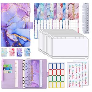 Faucets Colorful Budget Binder with Cash Envelopes A6 Cash System Planner for Money Receipts Organizer Pu Leather Notebook