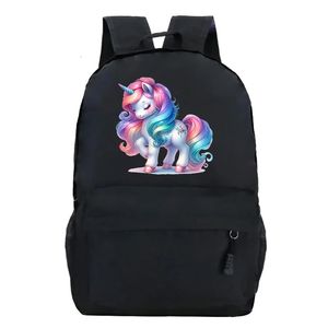 Backpack Fashion Girl Unicorn Women Show Pale Elegant Rainbow High School Borse Black Harajuku 240323