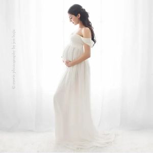 Moderskap släpande långa klänningar sexig po pografi rekvisita gravida kvinnor svart vit mjuk spets chiffong graviditet maxi klänning 240326
