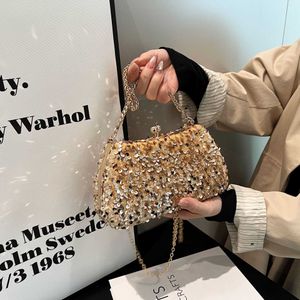 High End Diamond Studded Sequin Dinner Bag for Women s 2024 New Light Luxury Handbag Single Shoulder Crossbody Clip Chain 240403