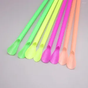 Drinking Straws 100Pcs Plastic Spoon Straw Dual-purpose For Ice-cream Milk Tea Bar Birthday Party Celebration Supplies