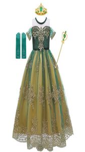 3 stili Anna abito verde per ragazza estate pizzo tulle regina delle nevi principessa costumi di fantasia 210T festa di compleanno per bambini abito soffice di E2545996