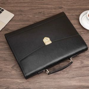 Padfolio A4 genuine leather handbag business briefcase Padfolio Manager bag file folder Document Organizer with handles lock 1309A