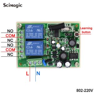 Interruttore remoto universale da 433MHz per luce, porta, trasmettitore da garage AC 85-250V 110V 220 V ricevitore e controller relè 2CH