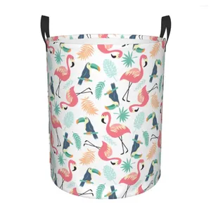 Laundry Bags Foldable Basket For Dirty Clothes Tropical Flamingos Toucans And Palm Leaves Storage Hamper Kids Baby Home Organizer