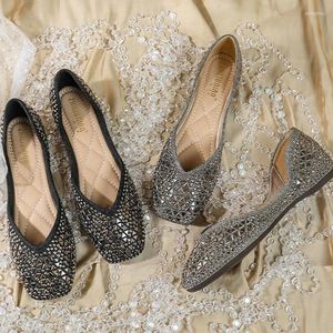 Casual Shoes Large Size 33-43 Fashion Women Square Toe Sequins Slip-on Flats Female Elegant Mocasines Korean Crystal Gold Office