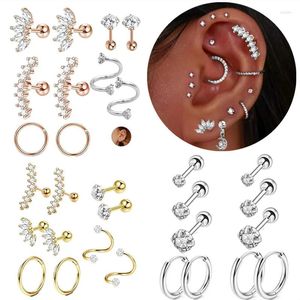 Hoop Earrings Shiny Zircon Tragus Piercing Stud Earring Set Huggie For Women Lobe Jewelry Cartilage Hoops Circle Earing