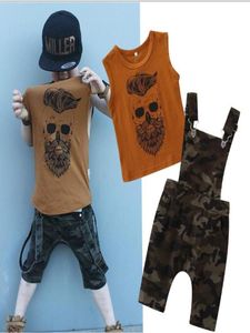 2019 New Children039S Clothing Conjunto de roupas europeias e americanas de verão de camisa sem mangas da camisa de camuflagem TwoPiece SU3594743