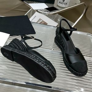 Wedge Designer Womens Sandals Platform أحذية قش متكررة في الكاحل الصنادل القابلة للتعديل