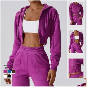 Strój do jogi Lu Kobiet Kurtka z kapturem z kapturem Fitness Sport Sweter na zewnątrz Bluza damska Bluzy CWT8217 Drop Oteoh