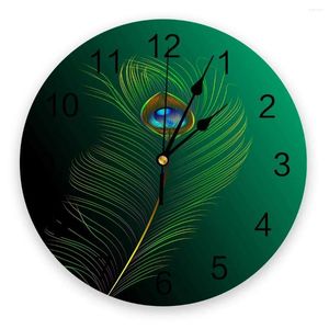 Настенные часы зеленые перья павлина 3D часы современный дизайн декор фермы кухня винтажные изделия из ПВХ