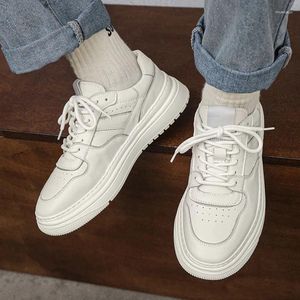 Casual Shoes Korean Design Men's White Natural Leather Flats Shoe Breathable Platform Sneakers Youth Street Style Footwear Male