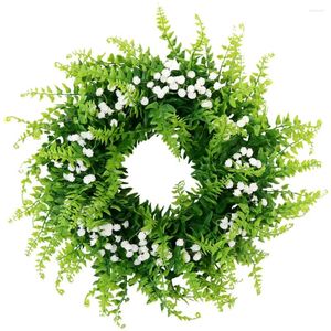 Decorative Flowers Garland Green Leaves Wreath Faux Greenery Decor Artificial For Front Door Wall Festival Celebration Party