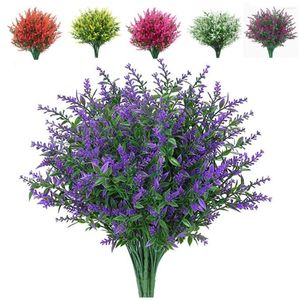 Fiori decorativi QSM 8pcs Flower Flower Plastic Lavanda Grano per il giardino da giardino da esterno