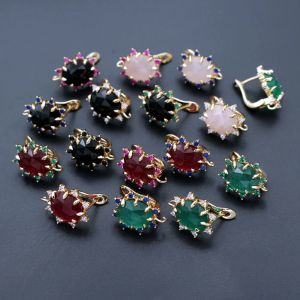 Earrings 6pair CZ Paved Natural Black Green Agate Rose Quartz Stone Earrings Linker Connectors Clip Earrings for DIY Women Drops Earring