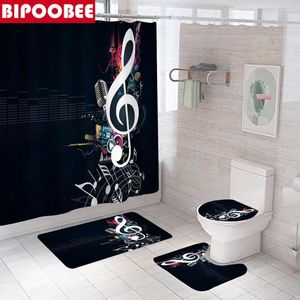 Shower Curtains Music Note Printed Bathroom Curtain Toilet Lid Cover Bath Mats Non-slip Carpet Pedestal Rugs Home Decor