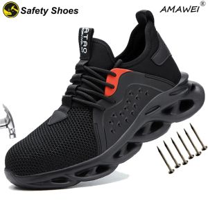 슬리퍼 amawei 작업 운동화 스틸 발가락 신발 남성 여성 안전 신발 펑크 방지 작업 신발 부츠 파괴 할 수없는 신발 보안