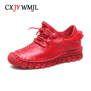 Boots Cxjywmjl Cowhide Casual Sneakers for Women Plus Size Vulcanized Shoes Genuine Leather Spring Skate Shoes Ladies Sports White