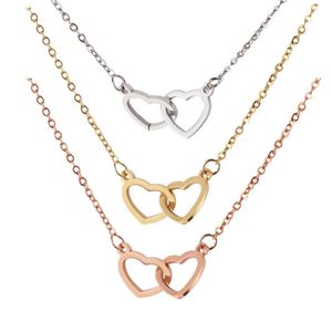 Classic Design Love Jewelry NecklacesHot selling mirror stainless steel love necklace heart shape buckle double ring pendant clavicle chain 48CM With Logo