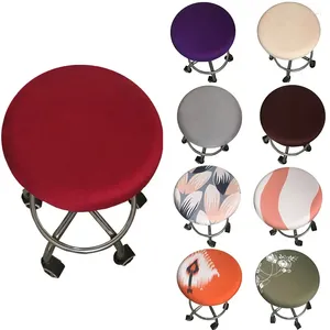 Chair Covers Round Stool Cover Elastic Swivel Seat Floral Printed Washable Chairs Protector Case For Bar Dining Office